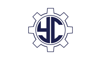 YC initial letter mechanical circle logo design vector template. industrial, engineering, servicing, word mark, letter mark, monogram, construction, business, company, corporate, commercial, geometric