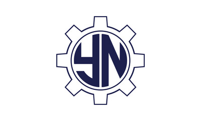 YN initial letter mechanical circle logo design vector template. industrial, engineering, servicing, word mark, letter mark, monogram, construction, business, company, corporate, commercial, geometric
