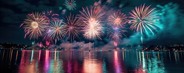 Fototapeta premium fireworks over the river