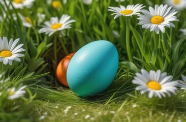 Obraz na płótnie Canvas easter eggs on grass