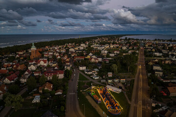 Jastarnia city in Poland. Aerial drone photo view of  Baltic Sea coast in Hel peninsula, Jastarnia....