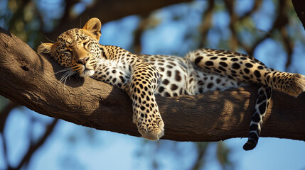 Photo of Leopard relaxed on a branch. African safari