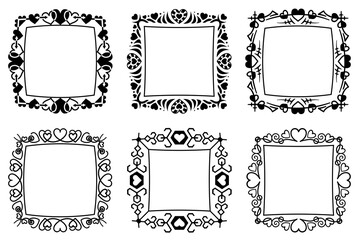 Abstract square frame with hearts. Ornamental decorative borders designs. Copy space for your text or images.