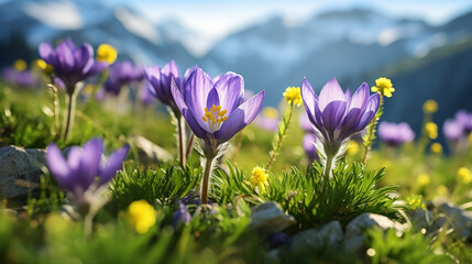 A Field Full of Purple Flowers With Mountains in the Background