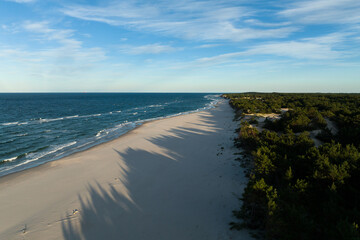 Aerial view of Hel Peninsula in Poland, Baltic Sea and Puck Bay . Wild beach in baltic sea....