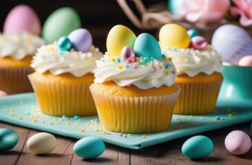 easter cake with eggs and flowers