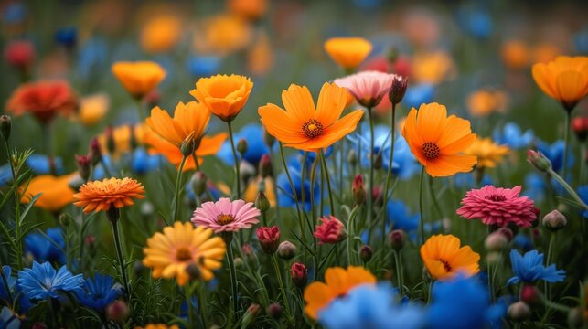 field full of colourfull flowers 