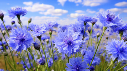 Field of Blue Flowers Under a Blue Sky