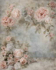 Misty Gray Garden with Pink Roses