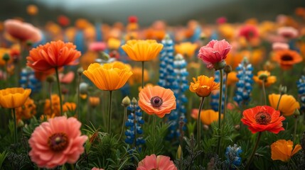 field full of colourfull flowers 