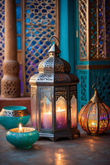 Arabic lantern decoration for ramadan and eid mubarak islamic event background