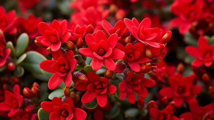 A Bunch of Red Flowers With Green Leaves