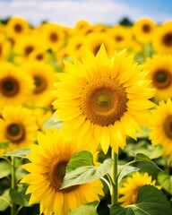 Obraz premium Field of Sunflowers With Blue Sky