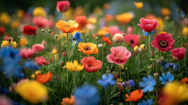 field full of colourfull flowers 