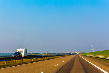 Driving on the highway in North Holland Netherlands.