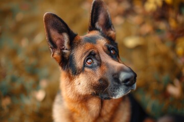 Loyal German Shepherd sitting obediently, waiting for a treat with intelligent eyes.