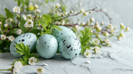 Easter eggs with flowers on a light background, colorful eggs for Easter