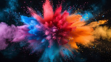 An explosion of colorful powder on a black background.