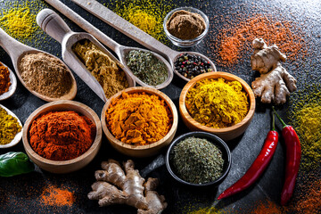 Composition with assortment of spices and herbs