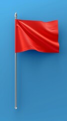 Single red flag waving against a bright blue sky.