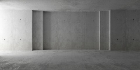 Abstract empty, modern concrete room with double recess or niche with side light and rough floor - industrial interior background template