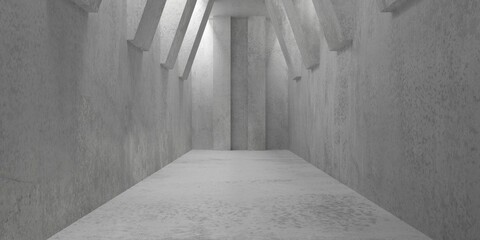 Abstract empty, modern large concrete room or hall with pillars and beams - industrial interior background template