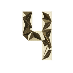 Low Poly 3D Number 4 in Gold Metal