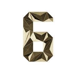 Low Poly 3D Number 6 in Gold Metal