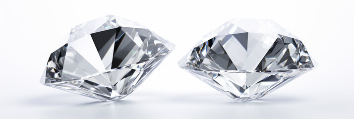 Two brilliant cut diamonds isolated on white background
