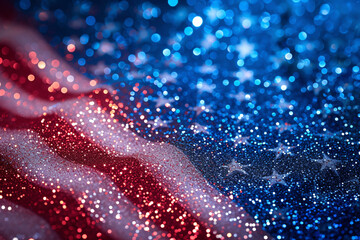 Close-up of glittery texture in red and blue resembling American flag