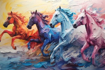 illustration paintings four horses of successful unique wall paintings