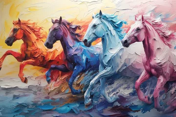 Foto op Plexiglas illustration paintings four horses of successful unique wall paintings © ImagineDesign