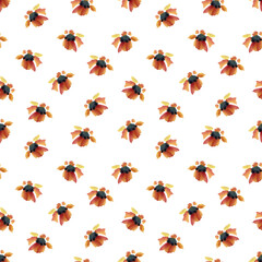 Fototapeta premium Colourful cute flowers. Watercolor seamless pattern. Background in Chinese style for decor, cards, logo, banners, cover, wrapping paper.