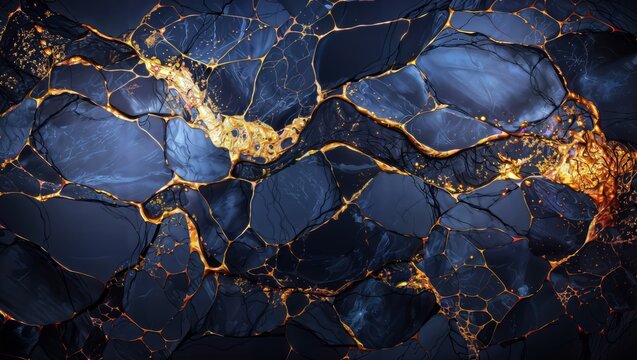 Golden Cracks: A Dark Background with a Cracked Surface and Fractal Apophysis and Golden Organic Structures