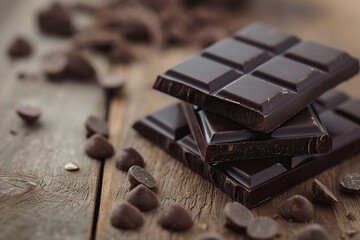 Black chocolate bar on wooden background