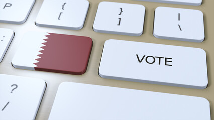 Qatar Vote in Country. National Flag and Button 3D Illustration