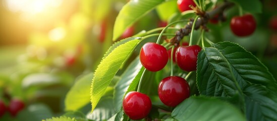 Fresh and Ripe Cherry Fruit in a Lush Garden Plant