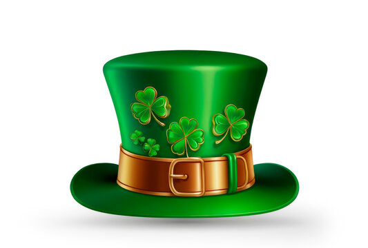 Saint Patrick's green hat with clover isolated on transparent background, png file