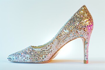 Beautiful and luxury glitter high heel shoes on white background