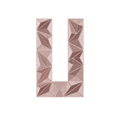 Low Poly 3D Letter U in Hammered copper