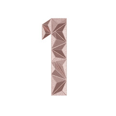 Low Poly 3D Number 1 in Hammered copper