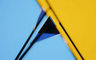 A close up of a triangle on a yellow and blue background
