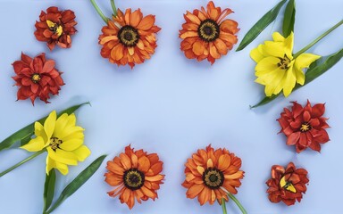 Flower pattern on trendy background. Flat lay style