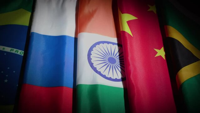RICS Nations Brazil Russia India China South Africa on turntable on dark background