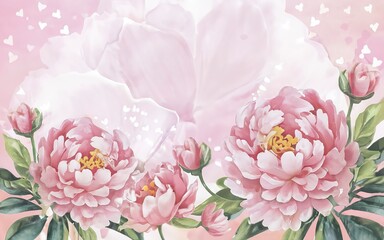 romance pastel valentine background color spring peonies design watercolor blossom flower