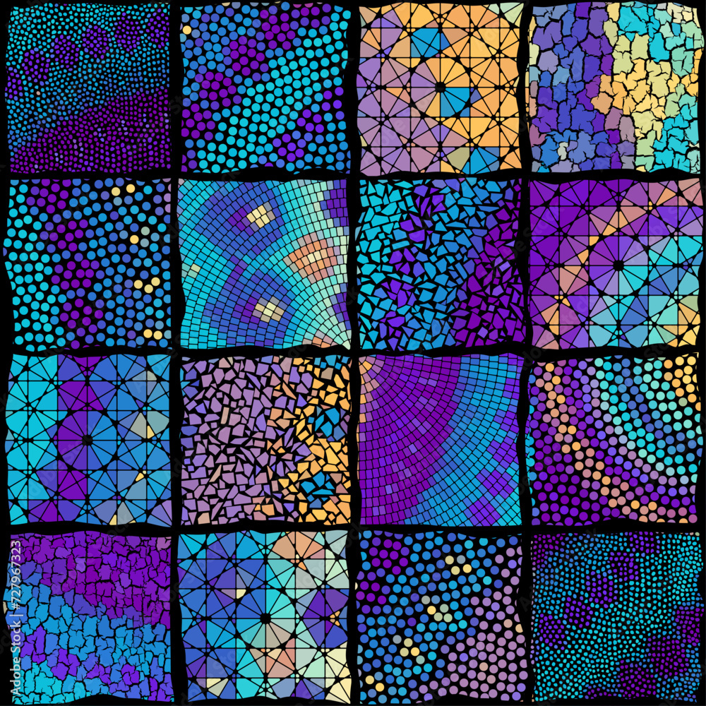 Poster Vector seamlesstile mosaic pattern. Ceramic tiles background. Vector pattern
