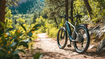Fototapeta premium Celebrating National E-Bike Day with a variety of e-bike styles and outdoor adventures.