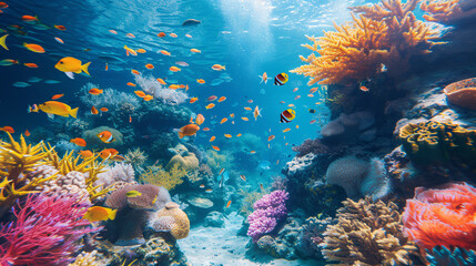 Fototapeta na wymiar Tropical reef, underwater world showing corals and fish