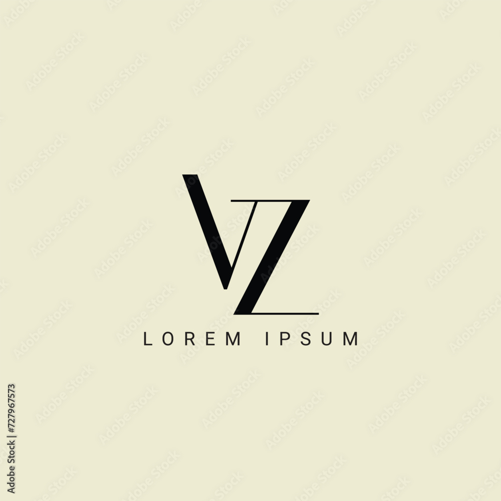 Fototapete vz circle letter logo design with circle and ellipse shape. vz ellipse letters with typographic styl