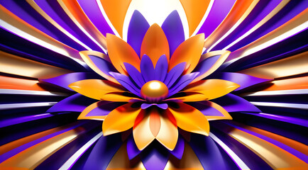 An abstract flower, where bright yellow and violet hues harmonize, offers a wonderful display of color.